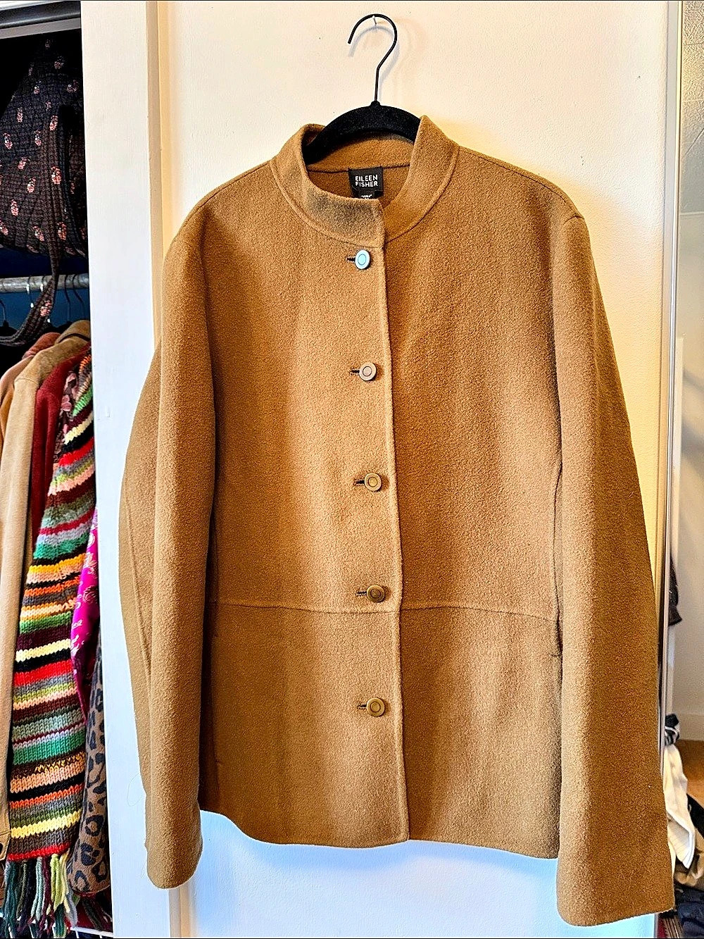 Vintage Eileen Fisher Wool Cashmere Blend Button Front Jacket